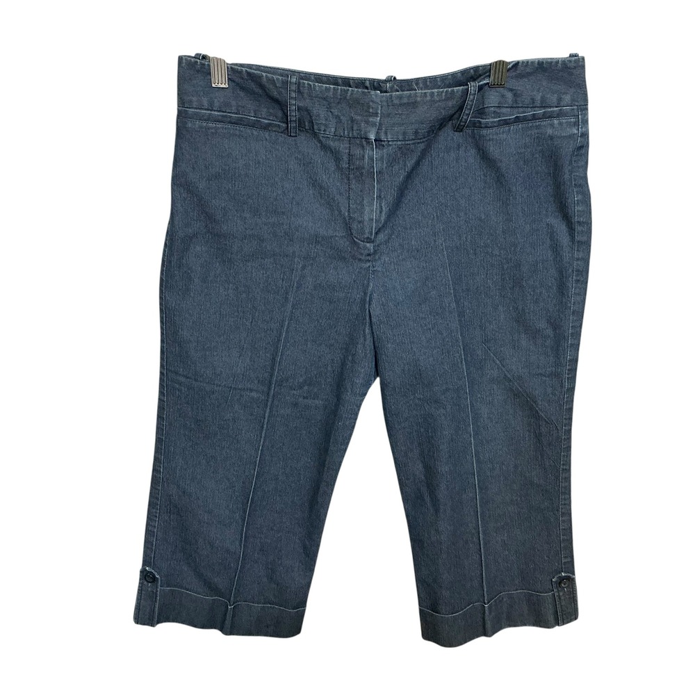 Larry Levine Stretches‎ Denim Capri Pants Womens Size 12 Blue Buttoned Cuffs
